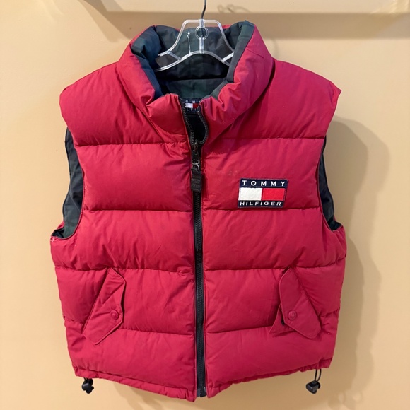 VTG 90s Tommy Hilfiger Reversible Puffer Vest M Crest Tartan Plaid Down Mens - Picture 6 of 15